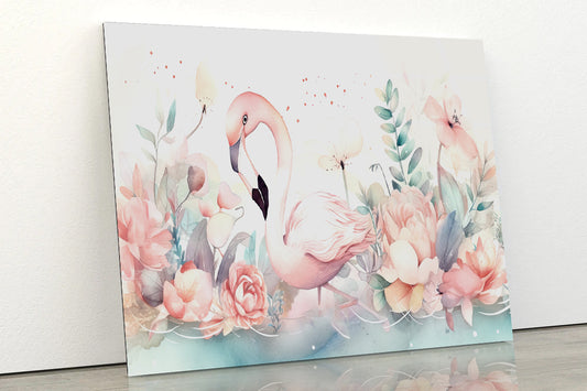 Happy Flamingo Watercolor Style Acrylic Glass Print Tempered Glass Wall Art 100% Made in Australia Ready to Hang