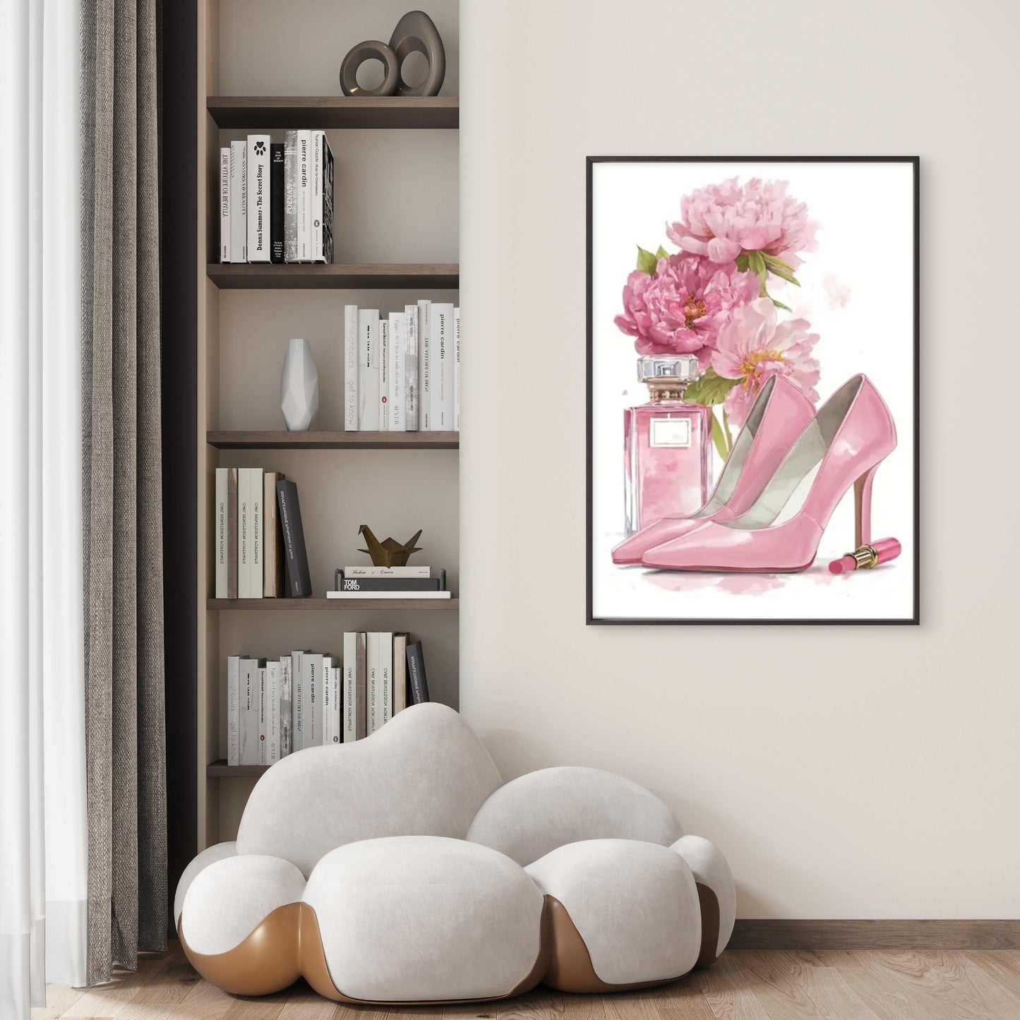 Pink High-Heel Shoes and Perfume Bottles Floral Fashion Home Decor Premium Quality Poster Print Choose Your Sizes