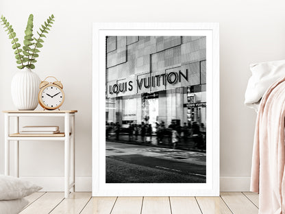 People near Fashion Store B&W Photograph Glass Framed Wall Art, Ready to Hang Quality Print With White Border White