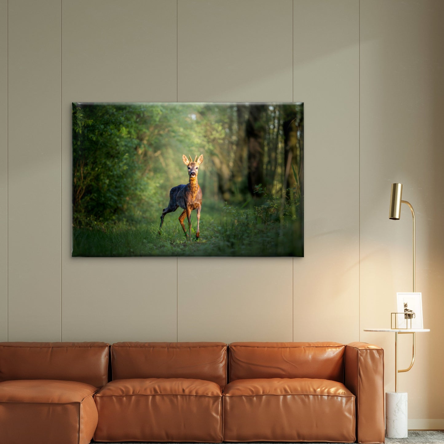 Young European Roe Deer Buck in Woodland Wall Art Decor 100% Australian Made
