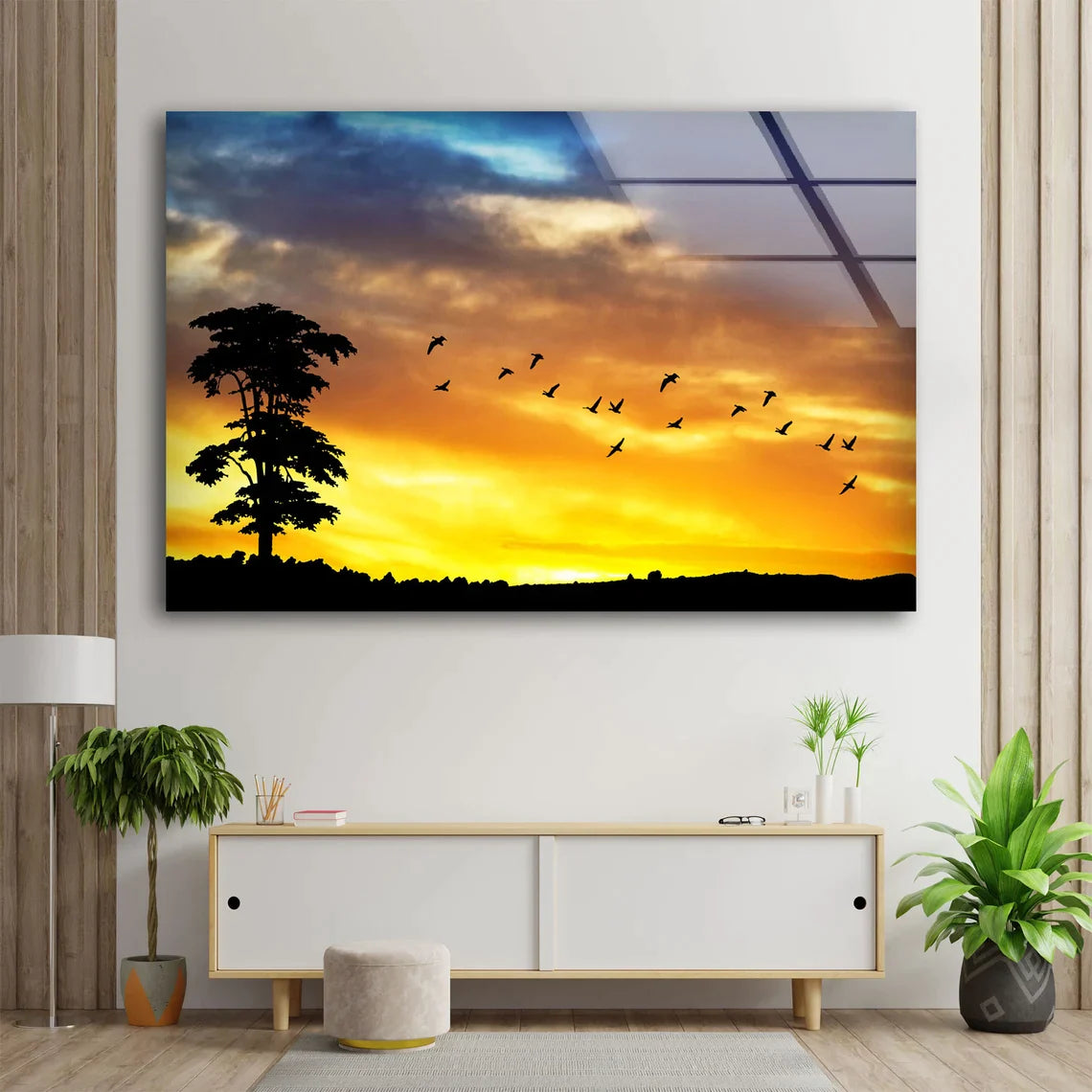 Birds on Sunset Sky UV Direct Aluminum Print Australian Made Quality