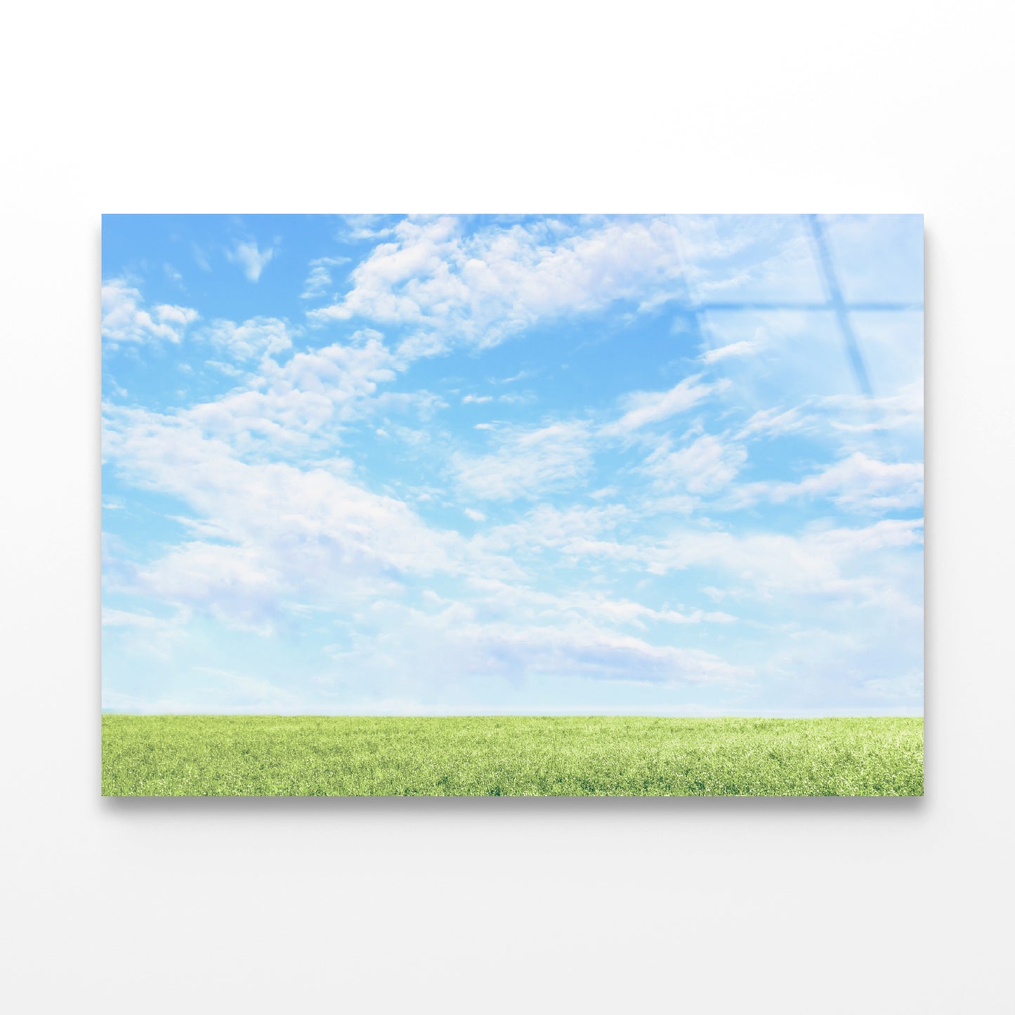 Beautiful Scenic View of Grassy Field and Blue Sky Acrylic Glass Print Tempered Glass Wall Art 100% Made in Australia Ready to Hang