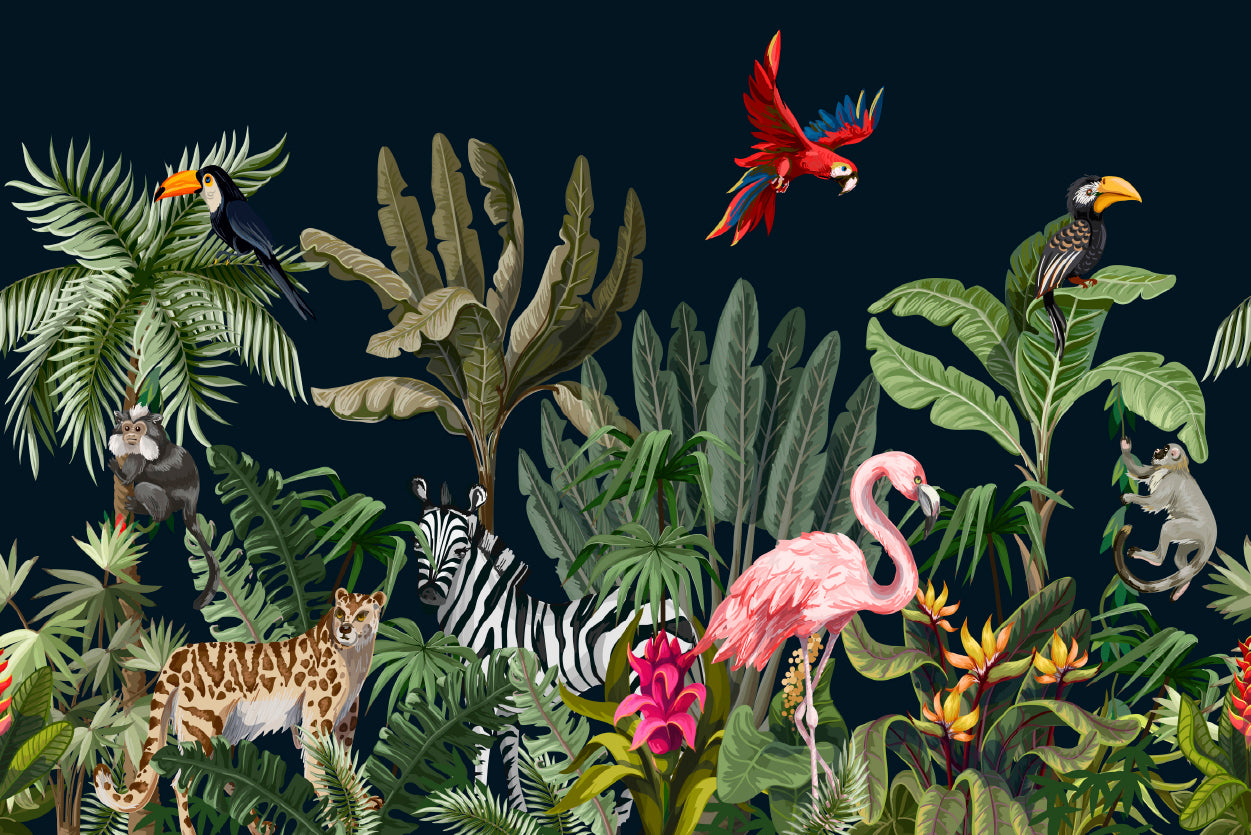 Animals in a Tropical Area Print 100% Australian Made - Bella Home Decor