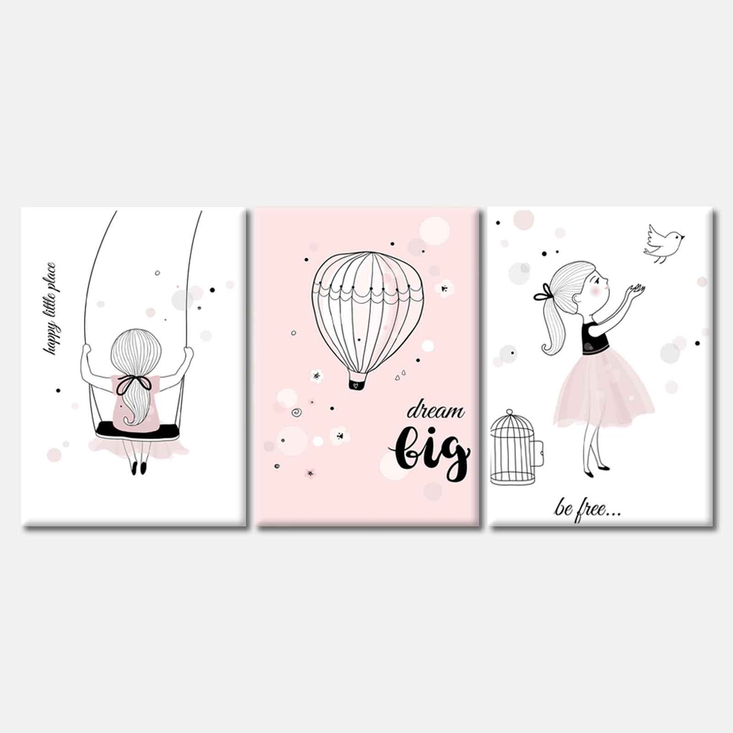 3 Set of Quote Girl with Bird Vector High Quality Print 100% Australian Made Wall Canvas Ready to Hang