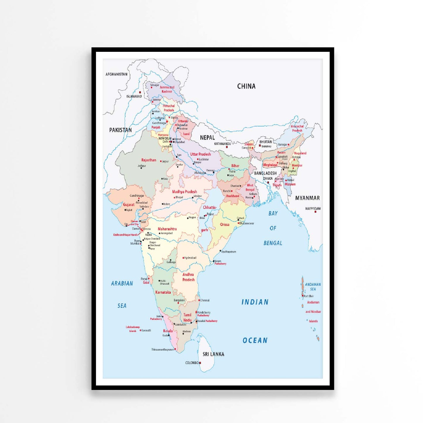 India Administrative Map Home Decor Premium Quality Poster Print Choose Your Sizes