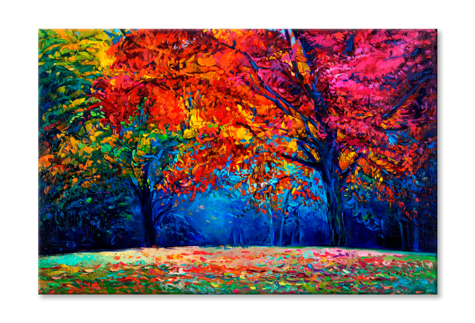 Autumn Forest Leaves Oil Painting Wall Art Limited Edition High Quality Print Stretched Canvas None