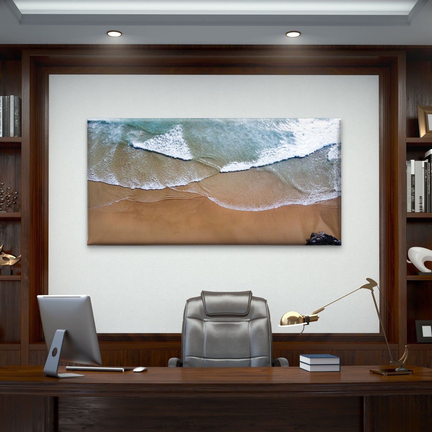 Sea Waves Breaking Sandy Beach Wall Art Canvas Office Home Room Framed 120x60cm