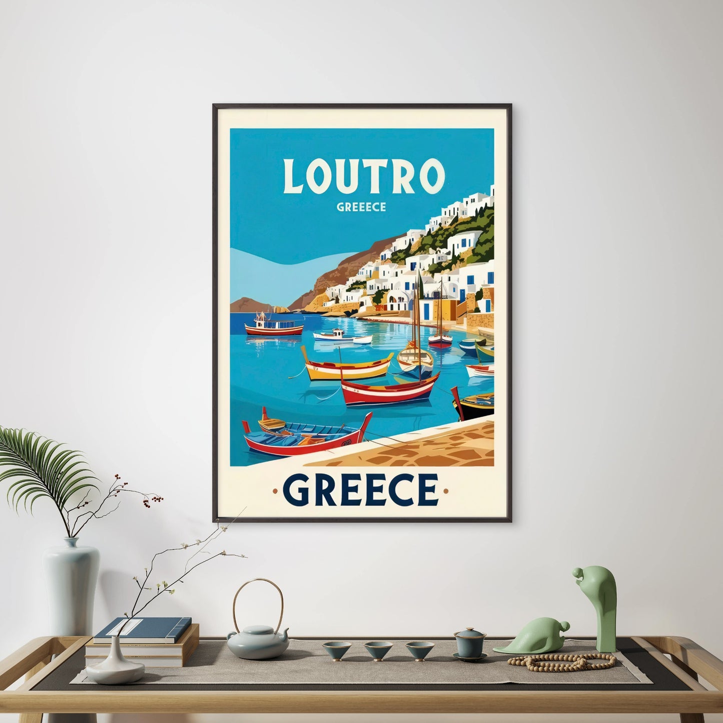 Loutro Crete Greece Vibrant Greek Village & Coastal Boats Travel Poster Print Wall Art