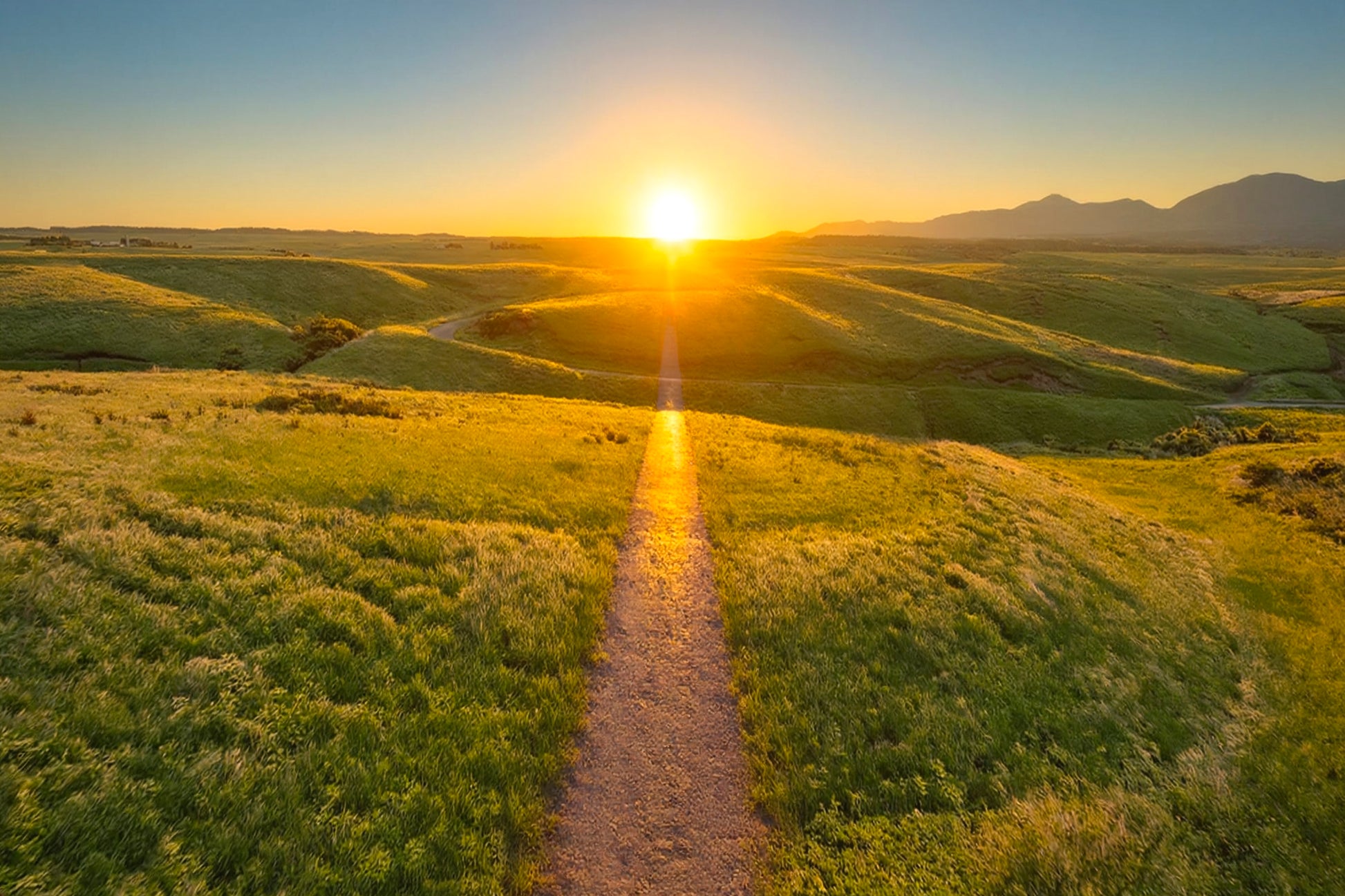 Sunset Pathway Running Through Rolling Green Hills Wall Art Decor 100% Australian Made - Bella Home Decor
