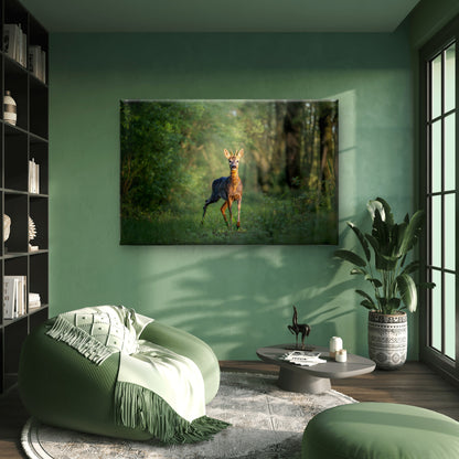 Young European Roe Deer Buck in Woodland Wall Art Decor 100% Australian Made