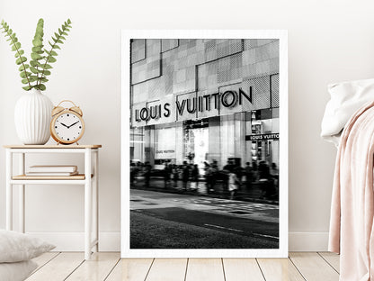 People near Fashion Store B&W Photograph Glass Framed Wall Art, Ready to Hang Quality Print Without White Border White