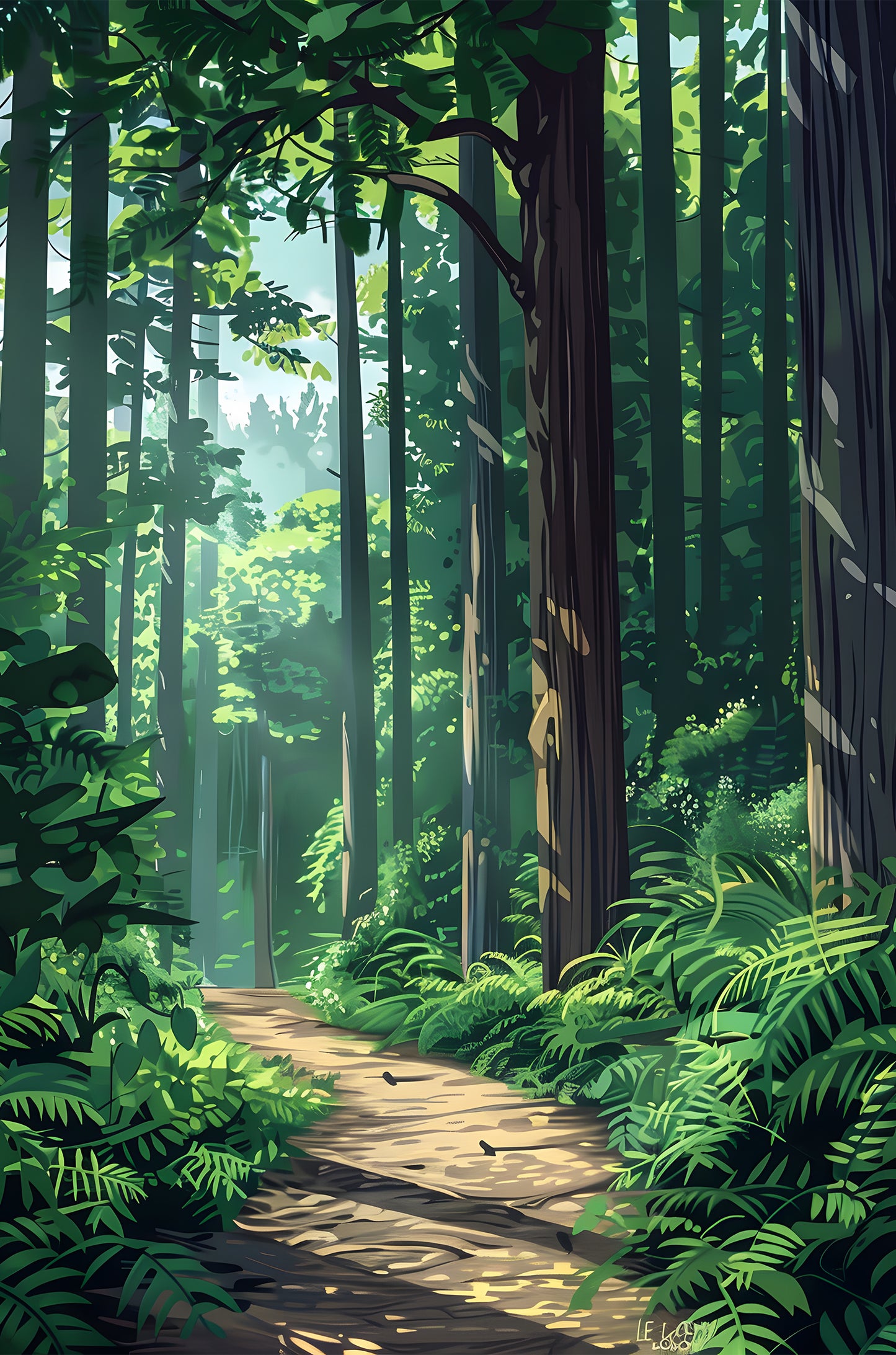 Forest Trail Sunlight Nature 40x60cm Metal Print Ready to Hang