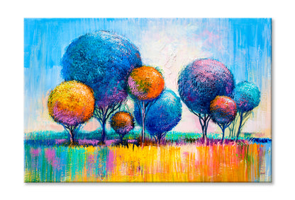 Multicolor Trees Oil Painting Wall Art Limited Edition High Quality Print Stretched Canvas None