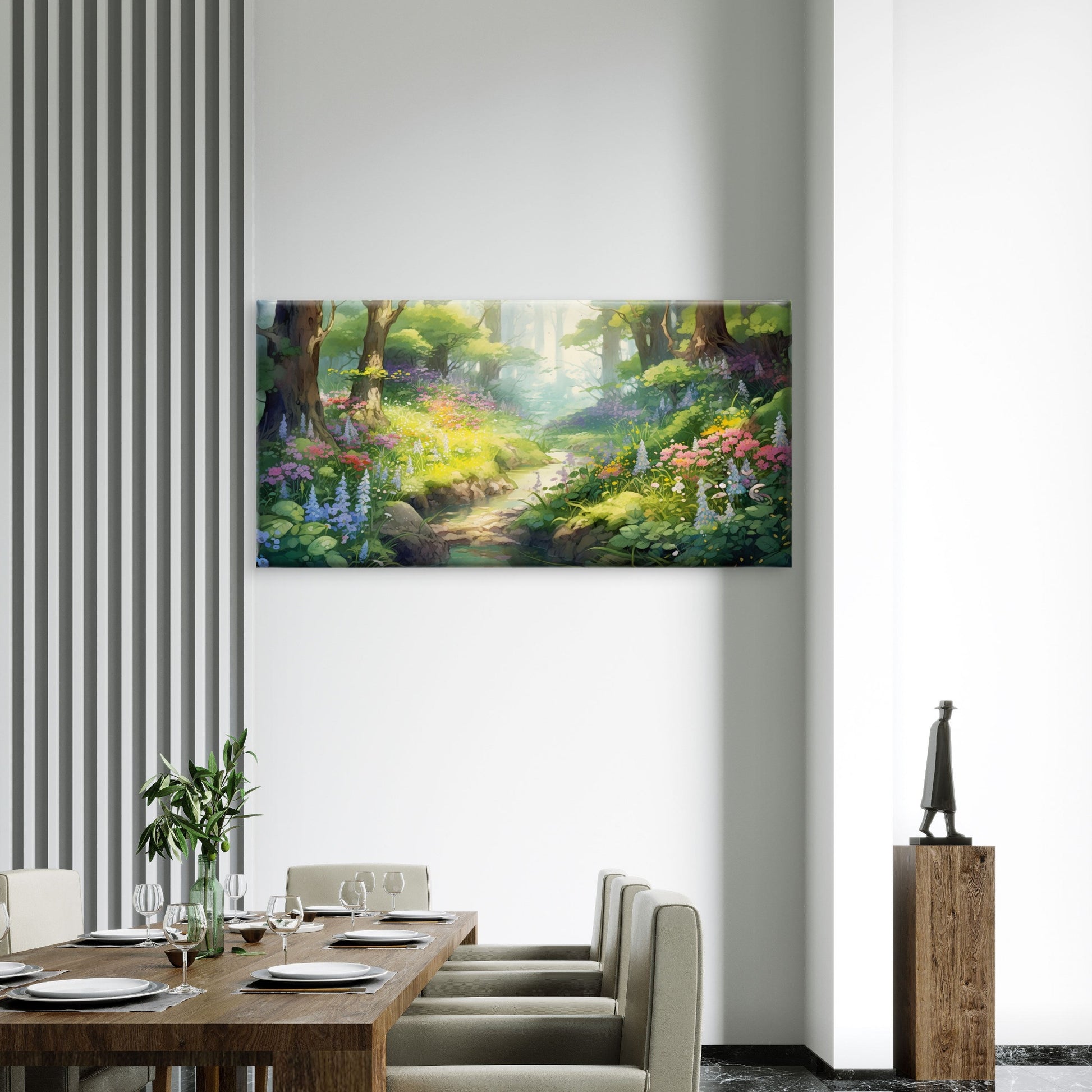 Forest Stream Spring Flower Wall Art Canvas Office Home Room Framed 120x60cm - Bella Home Decor