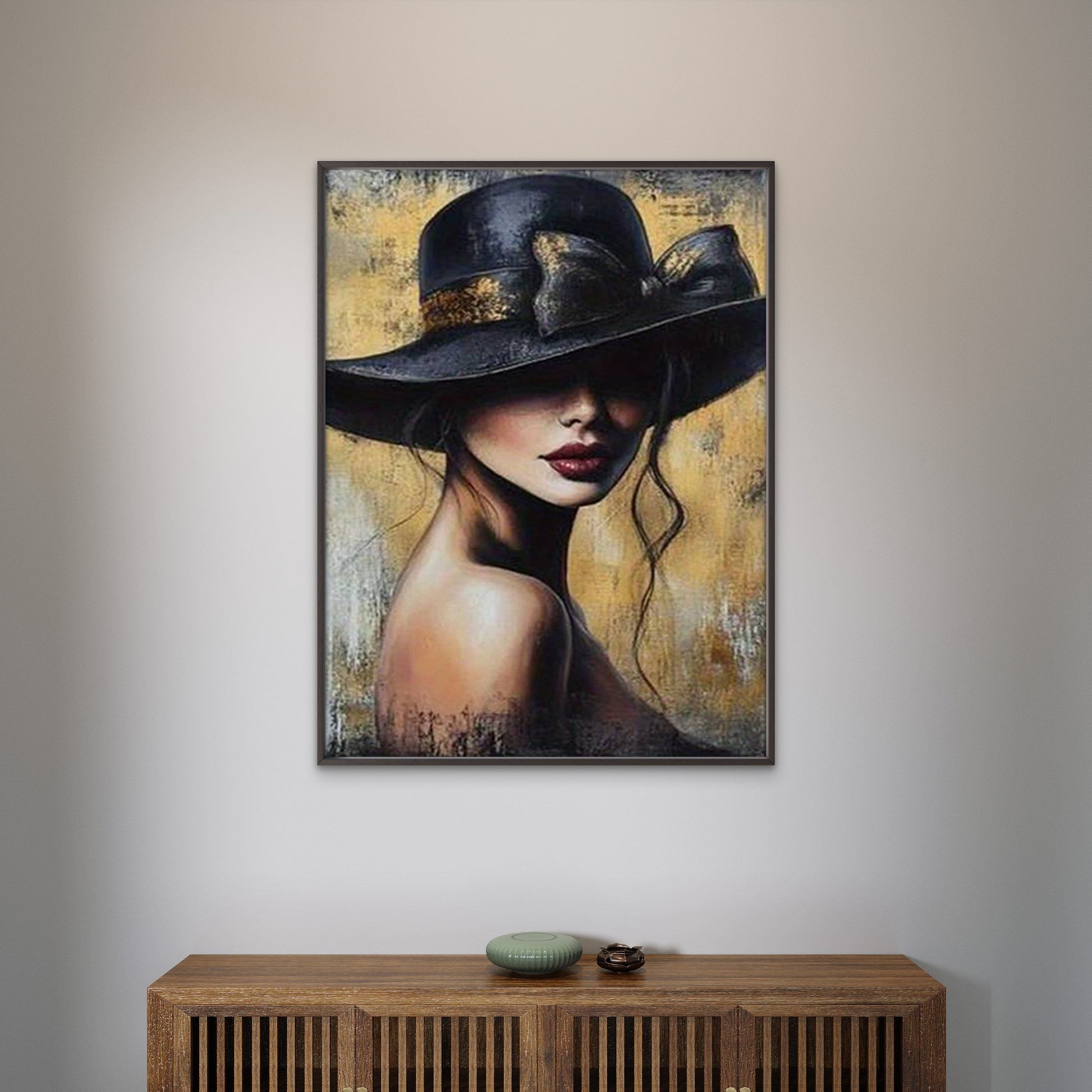 Elegant Lady with Black Hat & Red Lips Fashion Home Decor Premium Quality Poster Print Choose Your Sizes - Bella Home Decor