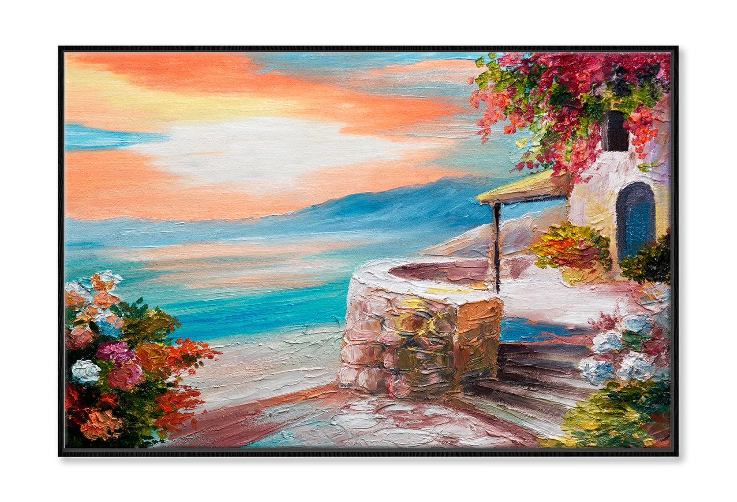 Greek Embankment Oil Painting Wall Art Limited Edition High Quality Print Canvas Box Framed Black