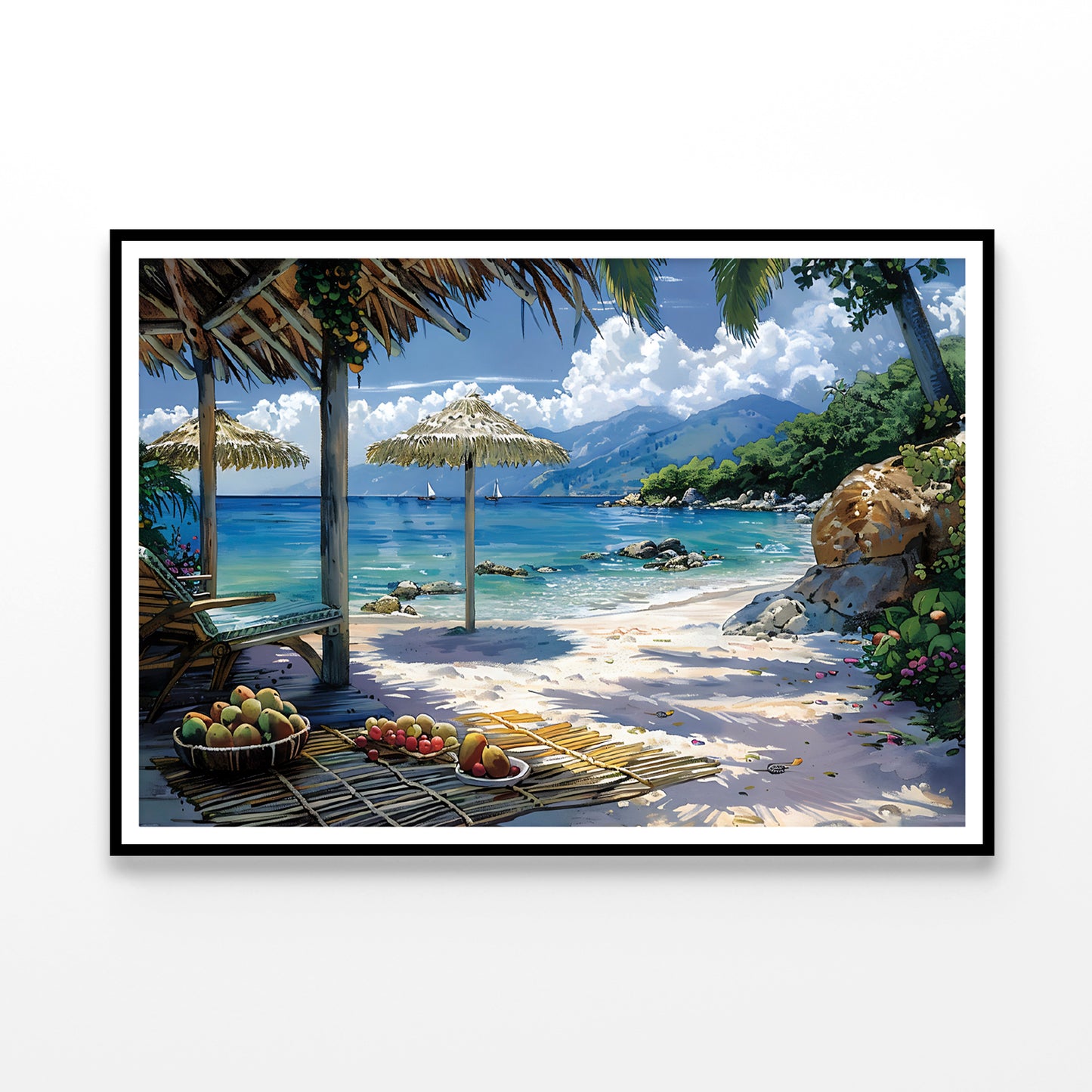 Beach with Umbrellas & Mountains View Home Decor Premium Quality Poster Print Choose Your Sizes - Bella Home Decor