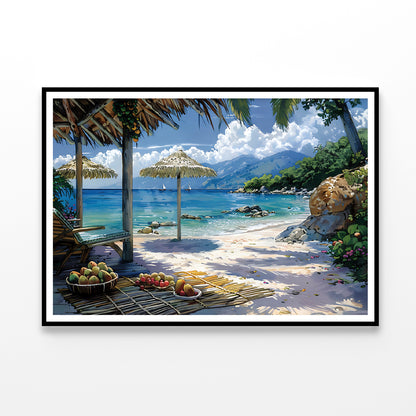 Beach with Umbrellas & Mountains View Home Decor Premium Quality Poster Print Choose Your Sizes - Bella Home Decor