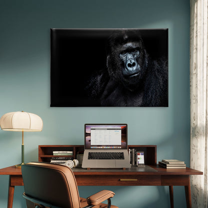 Black Gorilla Portrait Dark Background Wall Art Decor 100% Australian Made