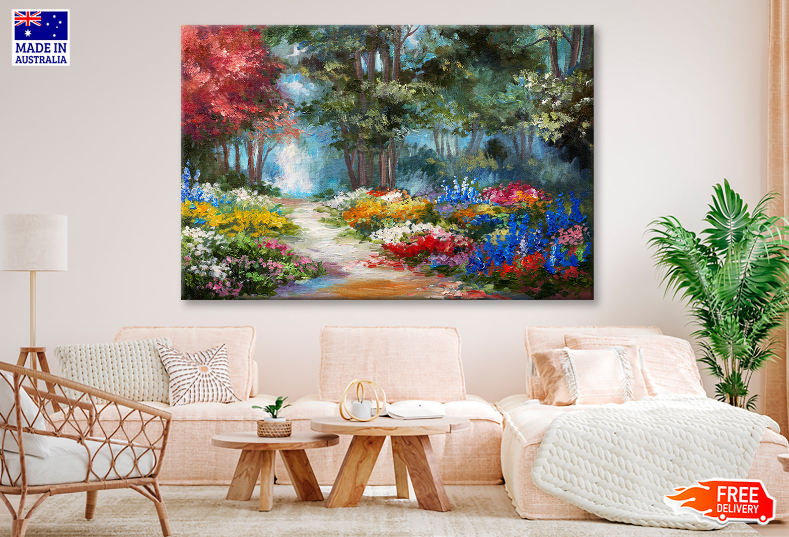 Colorful Forest & Flowers Pathway Oil Painting Wall Art Limited Edition High Quality Print