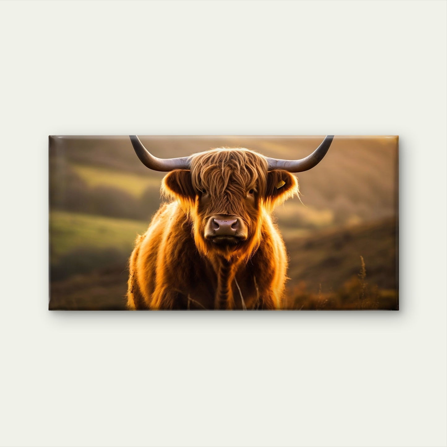 Highland Cow Longhorn Bull Country Farm Animal Wall Art Canvas Office Home Room Framed 120x60cm