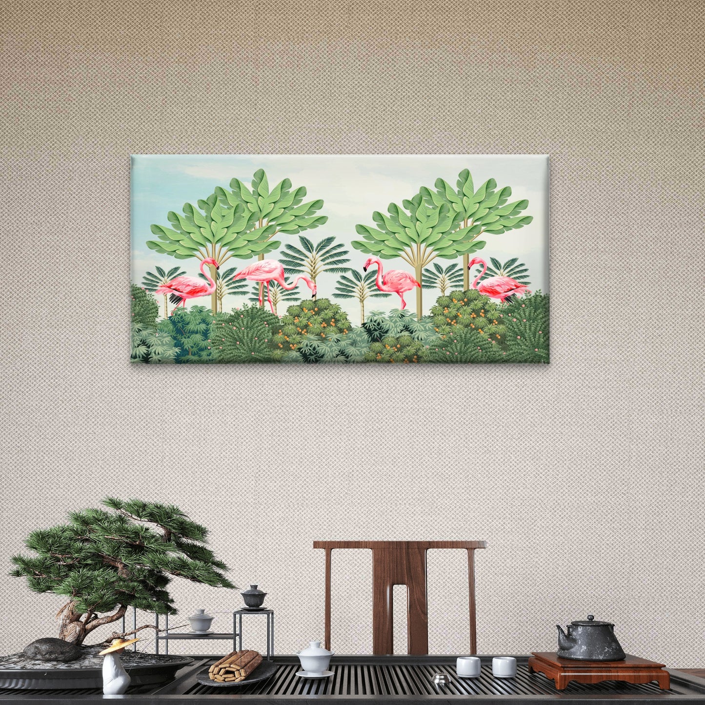 Pink Flamingo Tropical Jungle Wall Art Canvas Office Home Room Framed 120x60cm