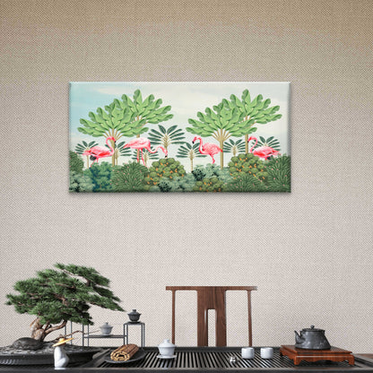 Pink Flamingo Tropical Jungle Wall Art Canvas Office Home Room Framed 120x60cm