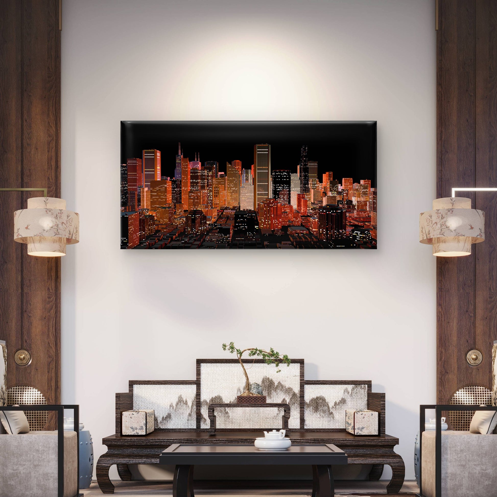 Modern City Skyline Night View Wall Art Canvas Office Home Room Framed 120x60cm - Bella Home Decor