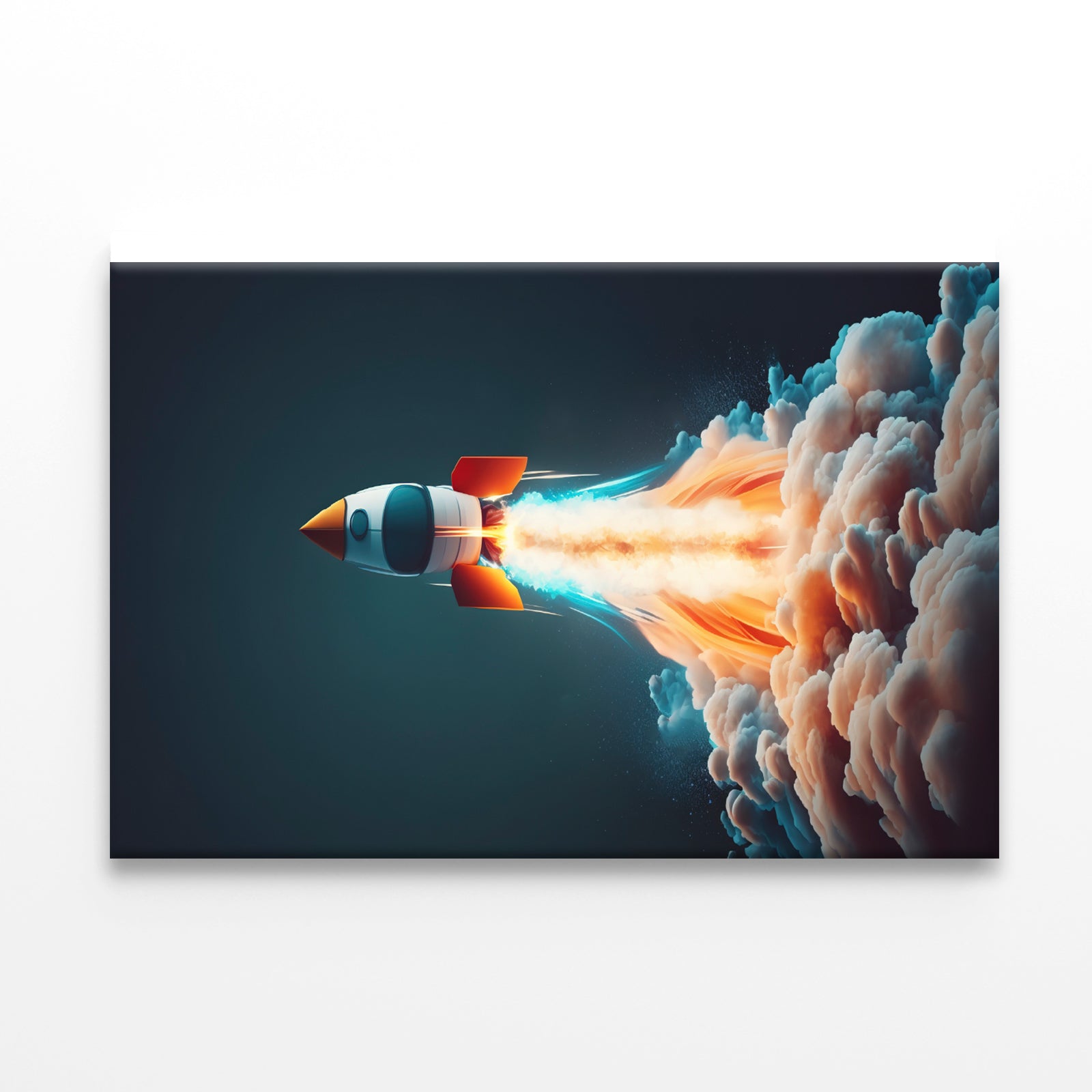Rocket Launch on a Blue Background Print 100% Australian Made - Bella Home Decor