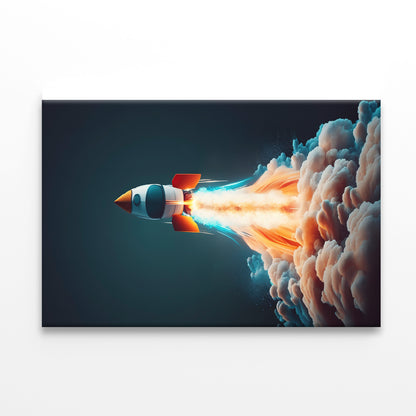 Rocket Launch on a Blue Background Print 100% Australian Made - Bella Home Decor