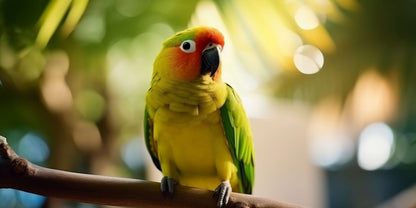 Tropical Green Yellow Parrot Bird Perched Branch Wall Art Canvas Office Home Framed 120x60cm - Bella Home Decor