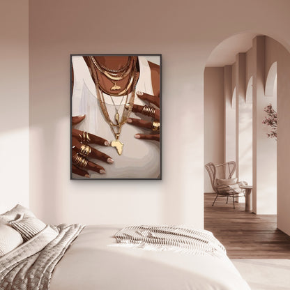 Figure in White Attired with Golden Necklaces Fashion Home Decor Premium Quality Poster Print Choose Your Sizes