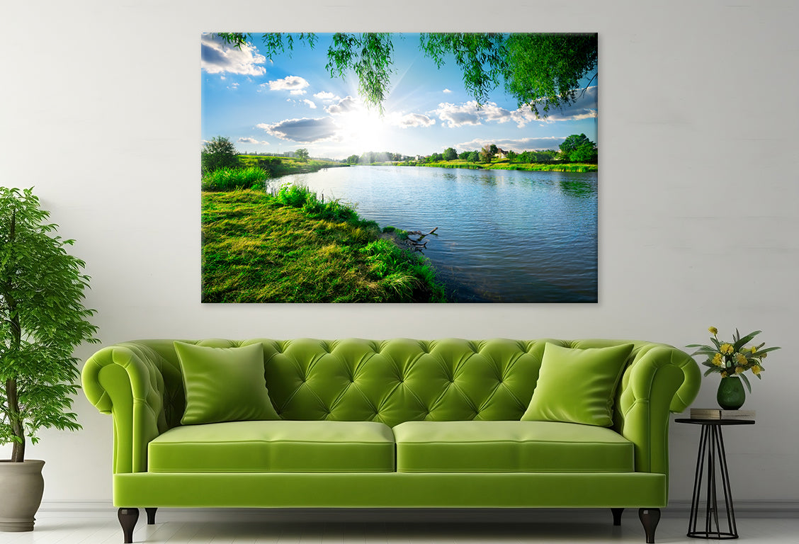 Sunny Day on Calm River in Summer  Wall Art Decor 100% Australian Made - Bella Home Decor