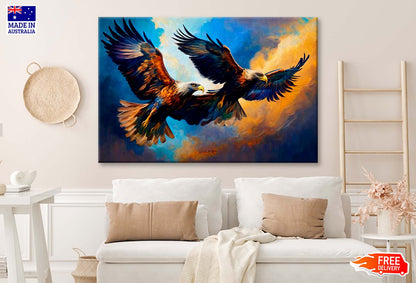 Tow Eagles Flying on Color Sky Wall Art Limited Edition High Quality Print