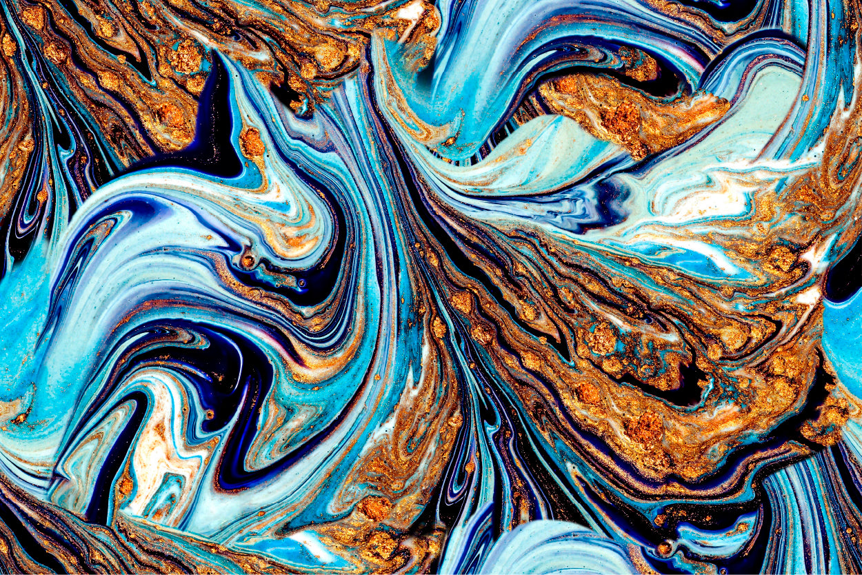 Blue Gold Marble Fluid Flow Abstract Wall Art Decor 100% Australian Made - Bella Home Decor