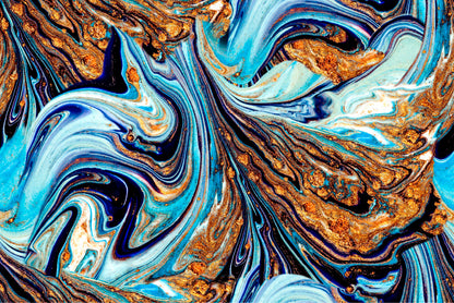 Blue Gold Marble Fluid Flow Abstract Wall Art Decor 100% Australian Made - Bella Home Decor