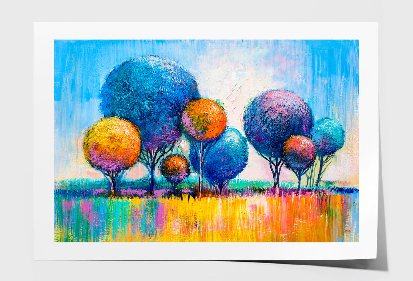 Multicolor Trees Oil Painting Wall Art Limited Edition High Quality Print Unframed Roll Canvas None