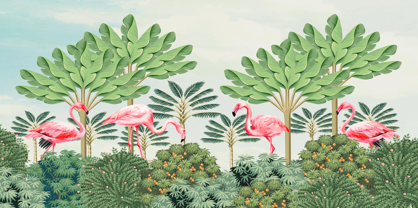 Pink Flamingo Tropical Jungle Wall Art Canvas Office Home Room Framed 120x60cm