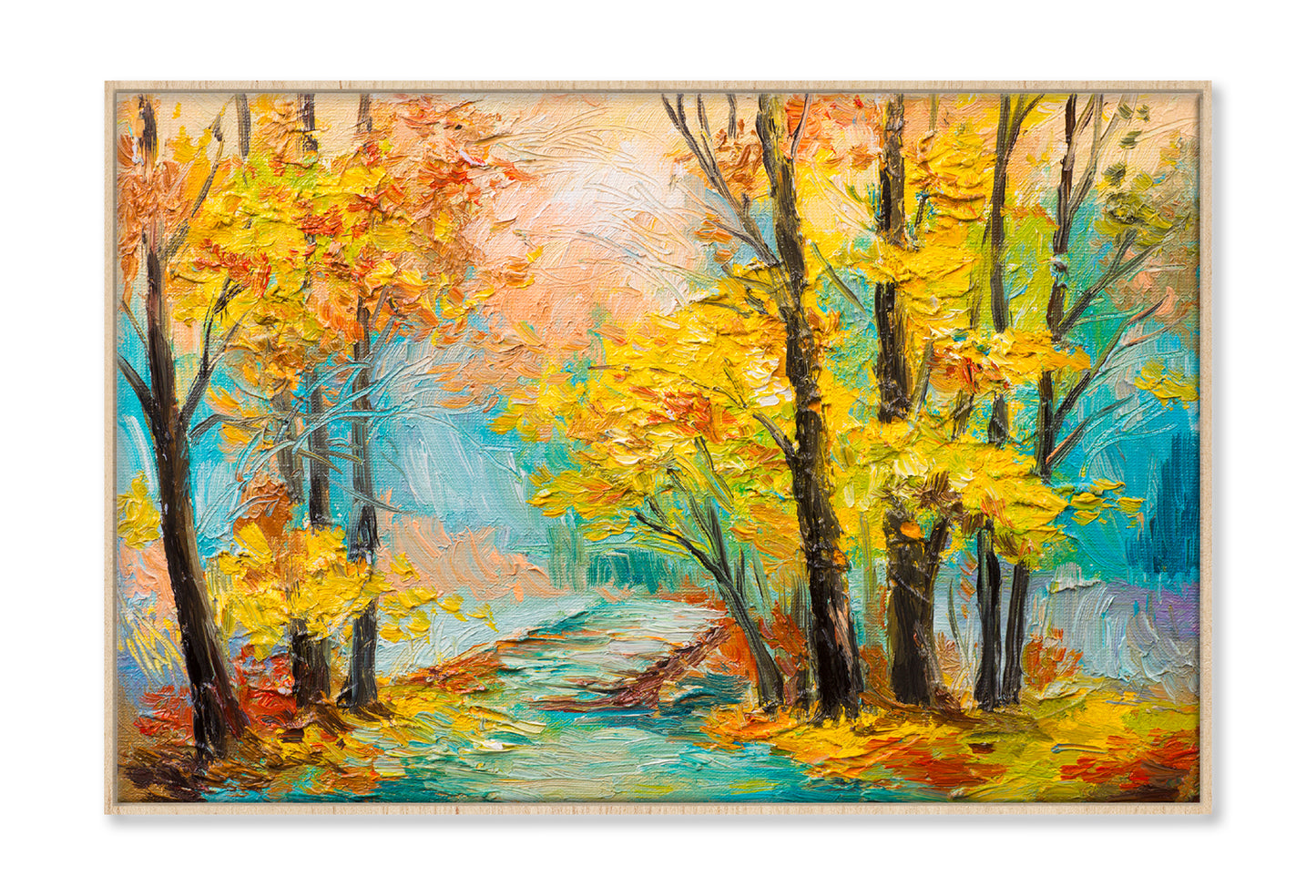 Yellow Trees With Autumn Forest Oil Painting Wall Art Limited Edition High Quality Print Canvas Box Framed Natural