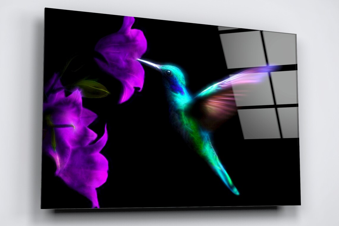 Hummingbird Fractal Acrylic Glass Print Tempered Glass Wall Art 100% Made in Australia Ready to Hang