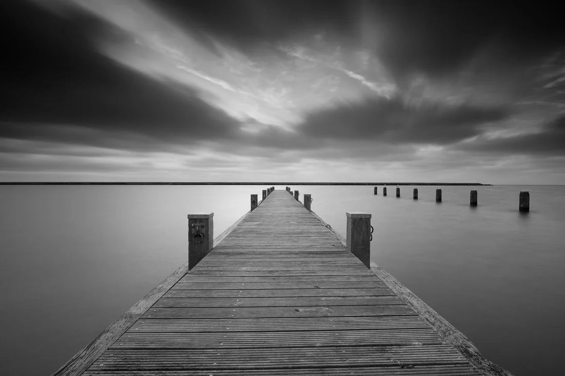 Wooden Pier Over Sea B&W View 90x60cm Print 100% Australian Made