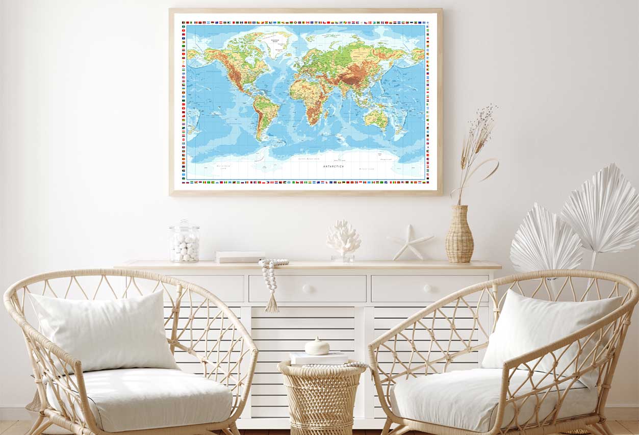 World Map with Flags of Countries Home Decor Premium Quality Poster Print Choose Your Sizes