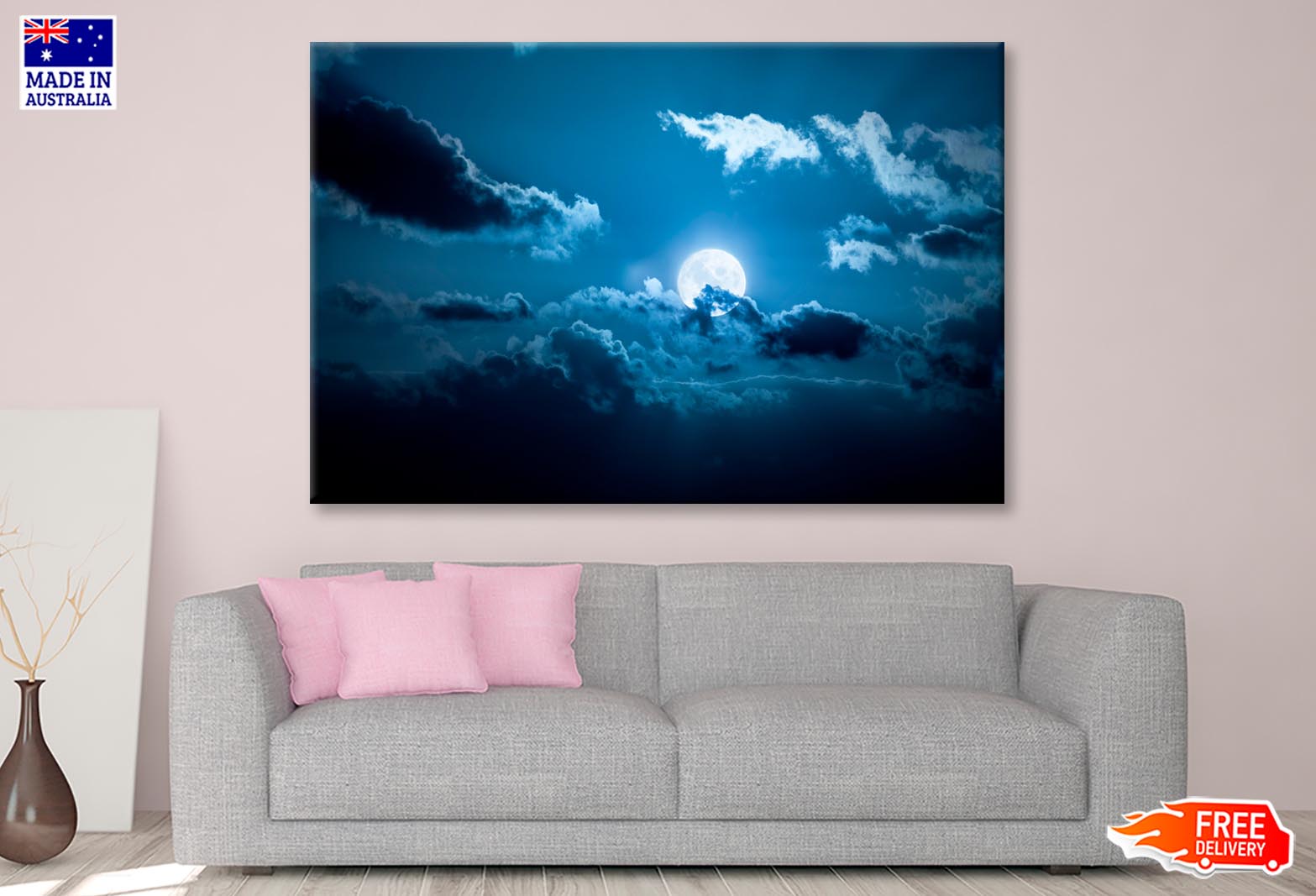 Image Of a Full Moon Night  Wall Art Decor 100% Australian Made - Bella Home Decor