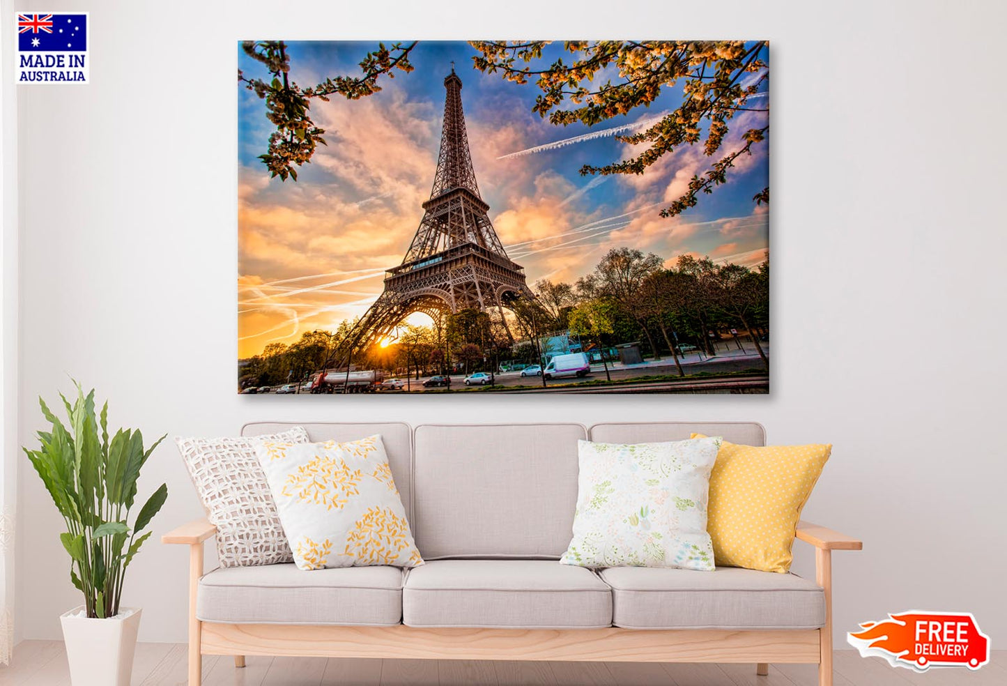 Eiffel Tower Against Sunrise in Paris, France Wall Art Decor 100% Australian Made - Bella Home Decor