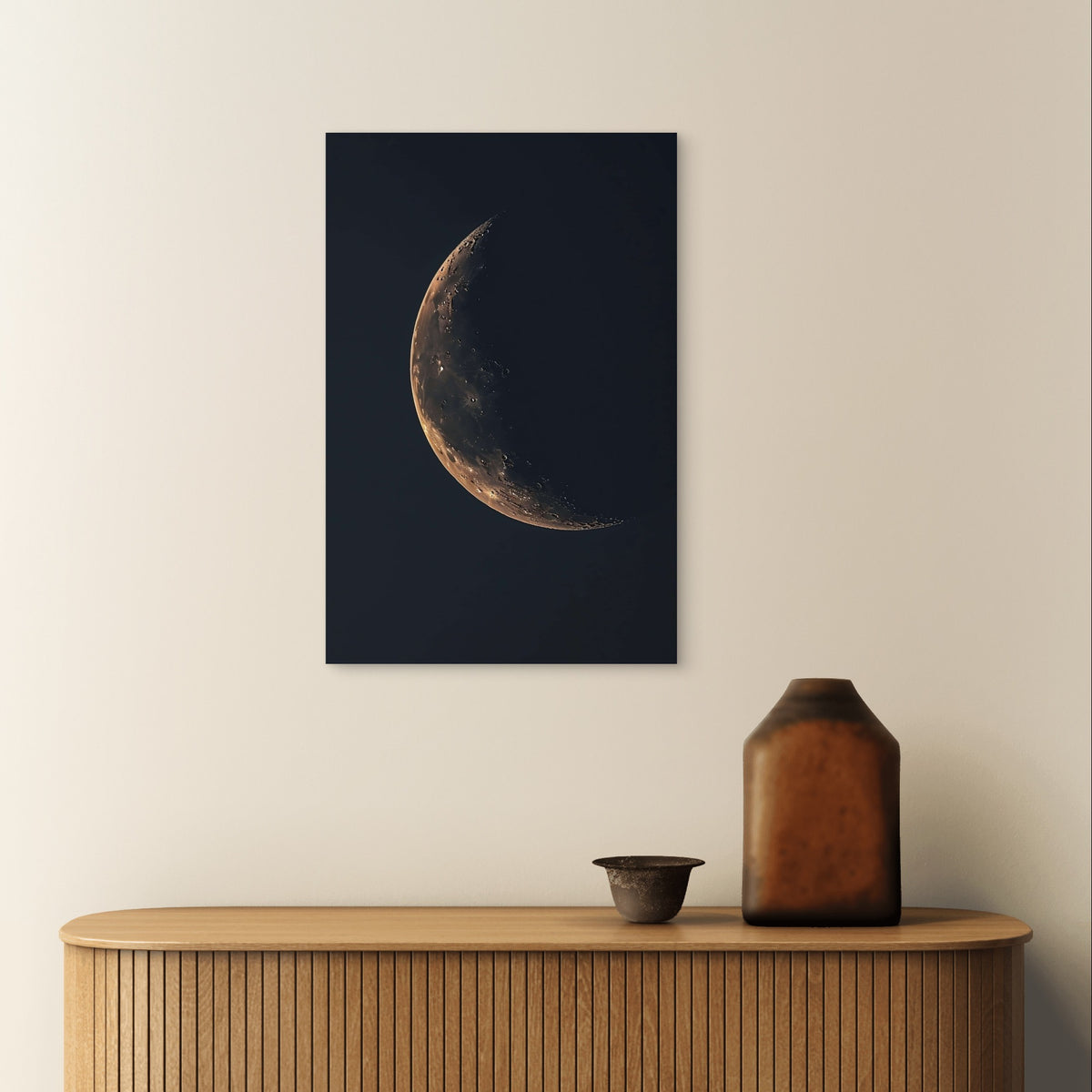 Detailed Crescent Moon Craters Astronomy 40x60cm Metal Print Ready to Hang