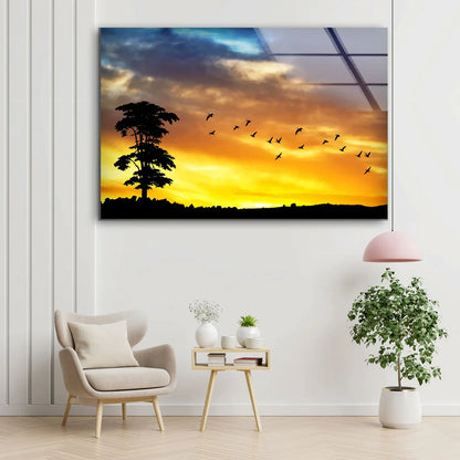 Birds on Sunset Sky UV Direct Aluminum Print Australian Made Quality