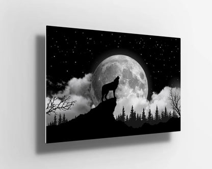 Wolf on Mountain scene UV Direct Aluminum Print Australian Made Quality