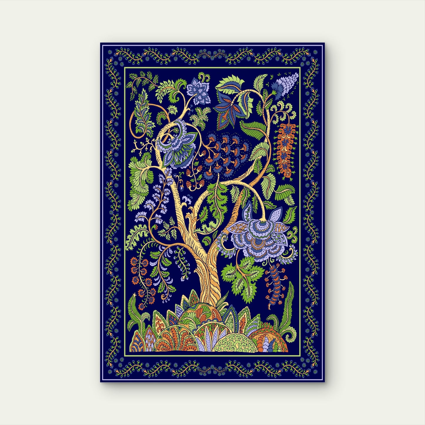 Navy Floral Tree of Life Painting 40x60cm Metal Print Ready to Hang - Bella Home Decor