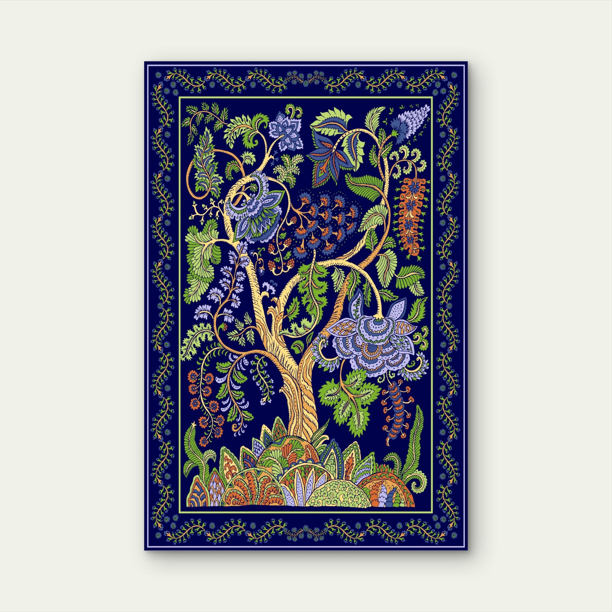 Navy Floral Tree of Life Painting 40x60cm Metal Print Ready to Hang - Bella Home Decor