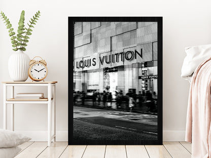 People near Fashion Store B&W Photograph Glass Framed Wall Art, Ready to Hang Quality Print Without White Border Black